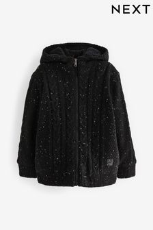 Schwarz - Schweres Kapuzensweatshirt mit Zopfmuster und Reißverschluss (3-16yrs) (D28814) | 32 € - 38 €