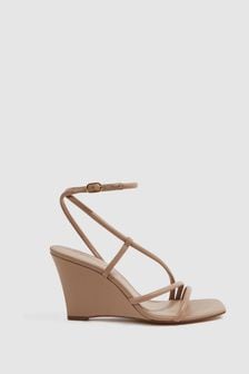 Reiss Nude Cassie Leather Strappy Wedge Heels (D28888) | kr3,062