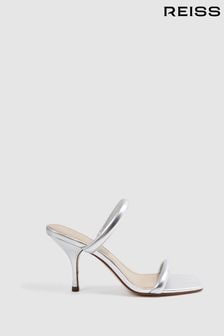 Reiss Silver Emery Leather Double Strap Heels (D28895) | MYR 1,210