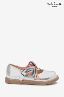 Paul Smith Junior Girls Silver Mary Jane 'Artist Swirl' Bow Shoes (D29193) | $103