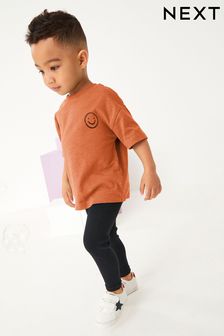Rust Brown Oversized Short Sleeve T-Shirt and Leggings Set (3mths-7yrs) (D29295) | €9 - €13