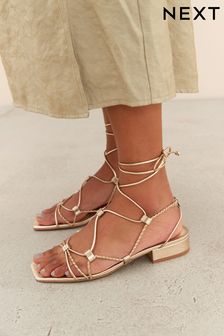 Gold Signature Leather Plaited Strappy Sandals (D29300) | €36