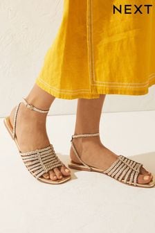Zlata - Usnjeni sandali s pletenimi paščki Forever Comfort® (D29301) | €13