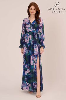 Adrianna Papell Blue Floral Print Chiffon Gown (D29349) | BGN 722