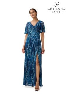 Adrianna Papell Blue Printed Metallic Mesh Gown (D29351) | kr3 525