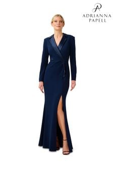 Adrianna Papell Blue Crepe Tuxedo Gown (D29355) | 985 QAR