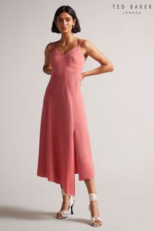 Ted Baker Dusky Pink Odinne Paneled Midi Slip Dress With Asymmetric Hem (D29498) | €125