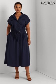 Lauren Ralph Lauren Curve Navy Blue Estee Short Sleeve Shirt Dress (D29517) | 308 €
