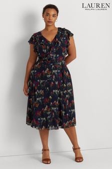 Zmečkana obleka Ralph Lauren cvetličnim potiskom za močnejše postave Lauren Ralph Lauren Georgette (D29520) | €145