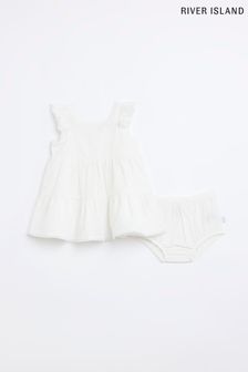 Set Bebeluși cu volane suprapuse și broderie pentru fete River Island Alb (D29624) | 167 LEI