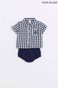 River Island Baby Boys White Checked Shirt and Bloomer Set (D29667) | €12
