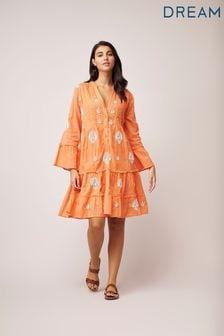 Oranžna mini obleka z vezenino jastoga Dream (D29733) | €56