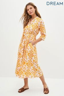Dream Yellow Ikigai Print Midi Dress (D29734) | €56