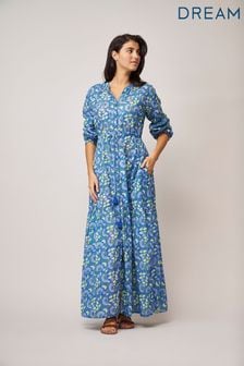 Modra dolga obleka s cvetličnim potiskom Dream Nightingale (D29739) | €54