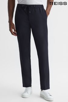 Reiss Navy Flip Slim Fit Drawstring Waistband Trousers (D29789) | AED994