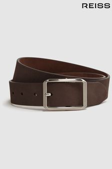 Reiss Chocolate/Tan Rowan Nubuck Leather Reversible Belt (D29793) | KRW220,500