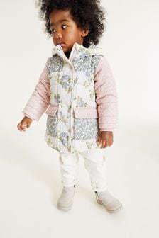 Multi Floral Shower Resistant Colourblock Quilted Coat (3mths-7yrs) (D29815) | €20 - €21.50