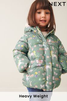 Khaki Green Printed Shower Resistant Padded Coat (3mths-7yrs) (D29830) | AED88 - AED101