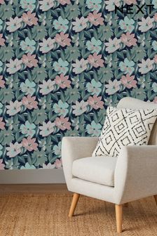 Blue Hot House Floral Midnight Wallpaper (D29997) | €40