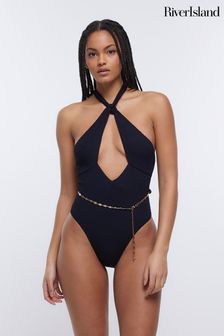 River Island Black Textured Knot Belted Swimsuit (D30208) | €52