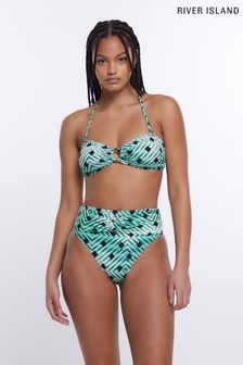 Zelen zgornji del bikinija z obročki in zavezovanjem za vratom River Island (D30212) | €13