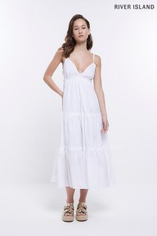 Белое платье миди с присборенной отделкой River Island (D30217) | €23