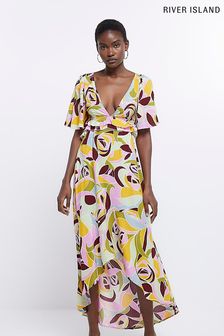 River Island Pink Print Frill Beach Maxi Dress (D30304) | 126 zł