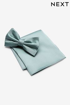 Sage Green Silk Wedding Bow Tie And Pocket Square Set (D30306) | €28