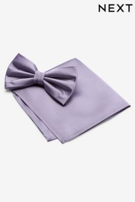Morado lila - Set de pañuelo de bolsillo y pajarita de boda de seda (D30307) | 23 €