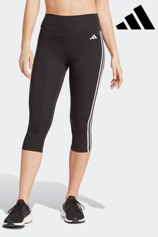 adidas Black Train Essentials 3-Stripes High Waisted 3/4 Leggings (D30314) | AED183