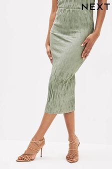 Salbeigrün - Co Ord Plisse Fitted Midi Skirt (D30729) | 46 €