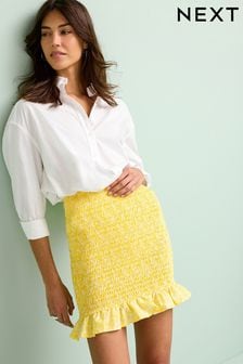 Yellow Ditsy Slim Fit Shirred Mini Skirt (D30739) | €8