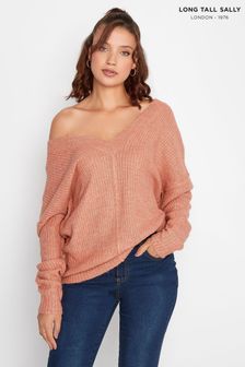 Long Tall Sally Pink V-Neck Jumper (D30868) | AED172