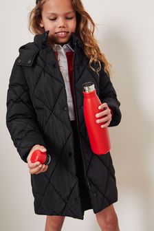 Black Shower Resistant Diamond Quilted Padded Coat (3-16yrs) (D30877) | €33 - €42