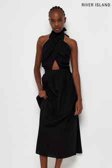 Черное платье миди с халтером River Island (D30945) | €28