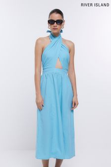 River Island Blue Bright Halter Neck Midi Dress (D30948) | €27