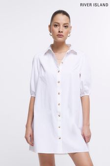 Белое платье-рубашка со сборками на рукавах River Island (D30951) | €23