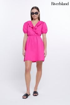 River Island Pink Frill Wrap Mini Dress (D30954) | €23