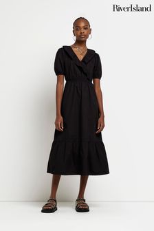 River Island Black Frill Wrap Midi Dress (D30957) | 69 €