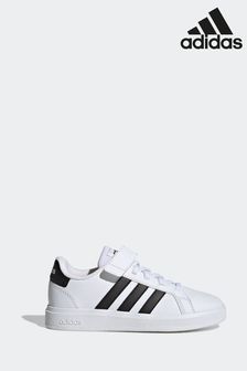 adidas White/black Sportswear Grand Court Elastic Lace And Top Strap Trainers (D32044) | €44