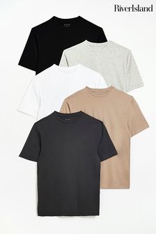 River Island Black/Grey/Beige/White Muscle T-Shirts 5 Pack (D32125) | €46