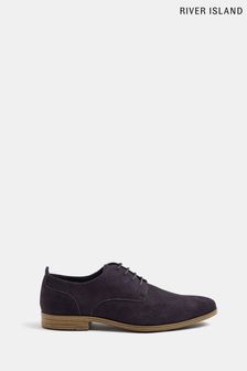 River Island Navy Blue Suede Derby Shoes (D32208) | €39