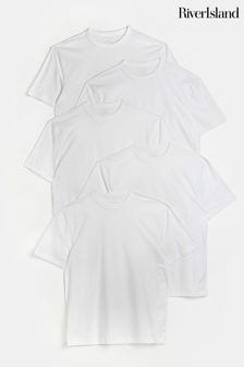 River Island White Regular T-Shirts 5 Pack (D32219) | $56