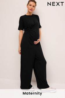 Black Ribbed Knot Side Jumpsuit (D32278) | $73