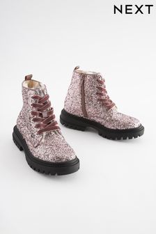 Pink Glitter Chunky Lace-Up Warm Lined Boots (D32340) | €21.50 - €26