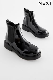 Black Patent Wide Fit (G) Chunky Chelsea Boots (D32362) | €21 - €25
