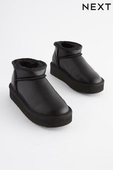 Black Flatform Mini Warm Lined Water Repellent Suede Pull-On Boots (D32367) | €41 - €51
