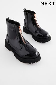 Black Patent Zip Front Chunky Boots (D32373) | 18,730 Ft - 22,370 Ft