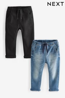 Blau/Schwarz/Denim - Superweiche Pull-on-Jeans mit Stretch, 2er-Pack (3 Monate bis 7 Jahre) (D32412) | CHF 34 - CHF 40