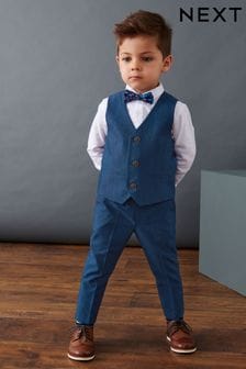 Blue Waistcoat, Trousers, Shirt & Bow Tie Set (3mths-9yrs) (D32420) | €60 - €68